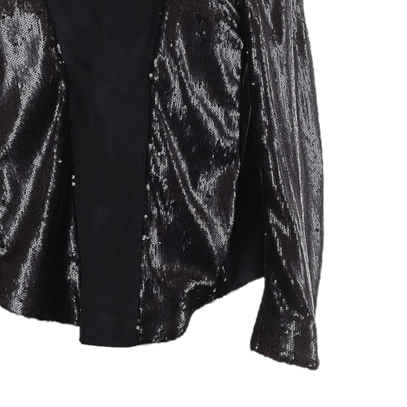Anthropologie Black Sequin Faux Suede Moto Blazer Jacket NWT S Open Front Party - Picture 6 of 11